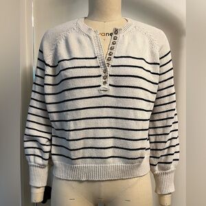 Sezane Cotton Henley Striped Sweater - size S - ecru and Navy